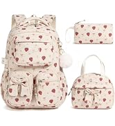 Fimibuke 3PCS Corduroy Backpack for School Girls with Lunch Box Pencil Case | Lightweight Teen Gi...