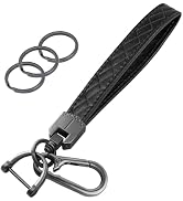 OHKYOOT Leather Wristlet Keychain,Car Key Chain Wrist Keychain with 3 Key Ring and Anti-Lost D Ri...