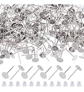 DICOSMETIC 400Pcs Stainless Steel Earrings Posts Flat Pad Earring Studs 5mm Round Earring Stud Bl...