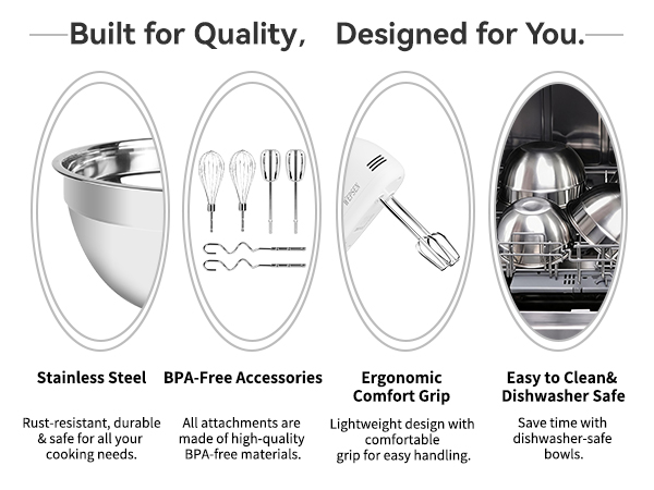 WEPSEN Hand Mixer Electric Mixing Bowls Set