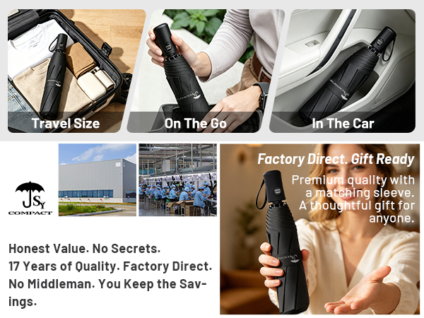 Factory direct cost-effective umbrella. A thoughtful everyday carry gift ready for men and women.