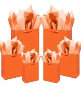qiqee Bright Orange Gift Bags with Tissue Paper Mulit Assorted Sizes 10PCS Present Party Favor Bi...