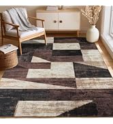 Mugorn Modern Geometric Living Room Rug, Soft Washable 5x7 Area Rug | Multi Brown Rockwood Room D...