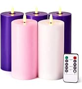Velsyn Pillar Advent Candles Set of 5, Battery Operated Advent Candle Set with Remote and Timer, ...