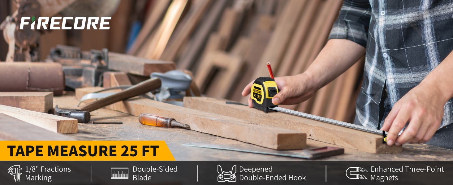 Tape Measure 25 ft with 1/8 Fractions Measuring Tape Retractable Measurement Tape Magnetic