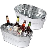 Galvanized Tub Beverage Tubs, 2pcs Metal Ice Buckets for Cocktail Bar 3 Gallon Wine Beer Drink Bu...