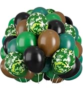 60 Pcs Camo Balloons, Green and Brown Balloons, 12 Inch Latex Army Balloons Party Supplies for Ca...