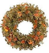 U'Artlines Fall Wreath for Front Door, 24 Inch Large Autumn Eucalyptus Wreath with Orange Pumpkin...