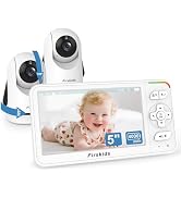 5" Baby Monitor with Dual Cameras and Audio - Secure No Wi-Fi Pan-Tilt-Zoom 2 Cameras|32H Battery...