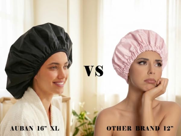 AUBAN EXTRA LARGE SHOWER CAP 16 INCH VS OTHER BRAND SHOWER CAP 12 INCH