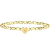Thaivor Gold Bracelets for Women Girls, 14K Gold Plated Heart Letter Beaded Bracelets Gold Initia...