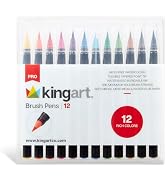 KINGART Pro Brush Pens, 12 Colors for Real Watercolor Painting with Flexible Nylon Brush Tips, Pa...