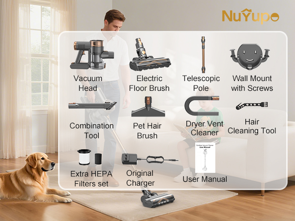 NuYupo DHC100 Cordless Vacuum Cleaner Stick Handhed Upright Vacuums Cleaners vac for home pet hair