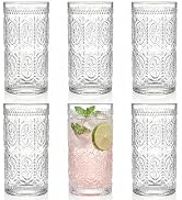 Bekith 6 Pack Romantic Drinking Glasses, 12 oz Highball Glasses, Thick Water Glasses, Tall Glass ...