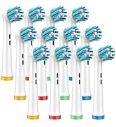 Cross Action Replacement Toothbrush Heads Compatible with Oral-B Braun, 12 Pack with Color-Coded ...