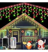 Ollny Icicle Lights for Outside 504LED 41FT, Red and Green Christmas Light with Remote 8Modes Tim...
