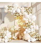JOYFLOAT White and Gold Balloon Garland Arch Kit, Pearl White Chrome Gold Balloons for Birthday W...