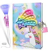 GINMLYDA Pop Girls Diary with Lock and Invisible Ink Double-end Pen, 7.5x5.4 Inches 160 Lined Pag...