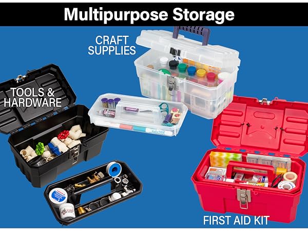 Akro-Mils 14 inch portable plastic tool box 14 inches wide with removable tray