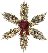 YEAHOME 48 Inch Large Christmas Wreath, 4 FT Pre-Lit Snowy Christmas Star Wreaths for Front Door ...
