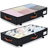 Under Bed Storage with Wheels Set of 2, Underbed Storage Container with Clear Lid Cover, 6.7 Inch...