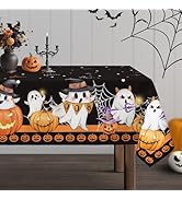 Arquiel Halloween Ghost Pumpkin Tablecloth Waterproof, Black Orange Plaid Table Cloth Rectangle, ...