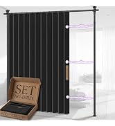 AJAZZ Room Divider Curtain (Black, W100 x L84 in, 1 Panel)+ Tension Curtain Rod No Drilling (H) 4...