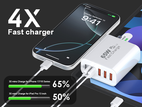 65W 6-Port USB C Wall Charger