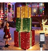 Lomotech Christmas Decorations Outdoor - Set of 3 Larger Lighted Gift Boxes with Timer, Foldable ...