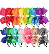 XIMA 4.5 Inch Grosgrain Ribbon Hair Bows Headbands,Rainbow and Pastel Colors Girls Toddlers Teens...