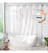 AmazerBath No Hook Shower Curtain and Liner 3-in-1, 8G Luxury Soft Heavy Duty Plastic Clear Showe...