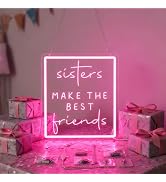 Sisters Make The Best Friends Neon Sign, Pink Led Wall Decor for Bedroom, Gift for Sister, Best F...