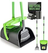 MXF Pooper Scooper Swivel Bin & Rake Kit with 100 Waste Bags, 36.6" Long Handle Dog Poop Scooper ...