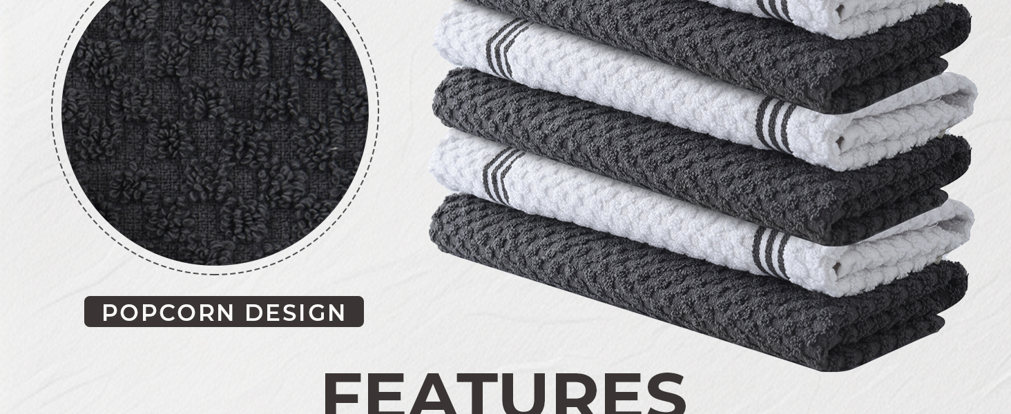 gray kitchen towels