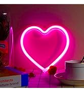 Pink Heart Neon Sign, Battery Operated or USB Powered LED Heart Lights for Valentines Day Decorat...