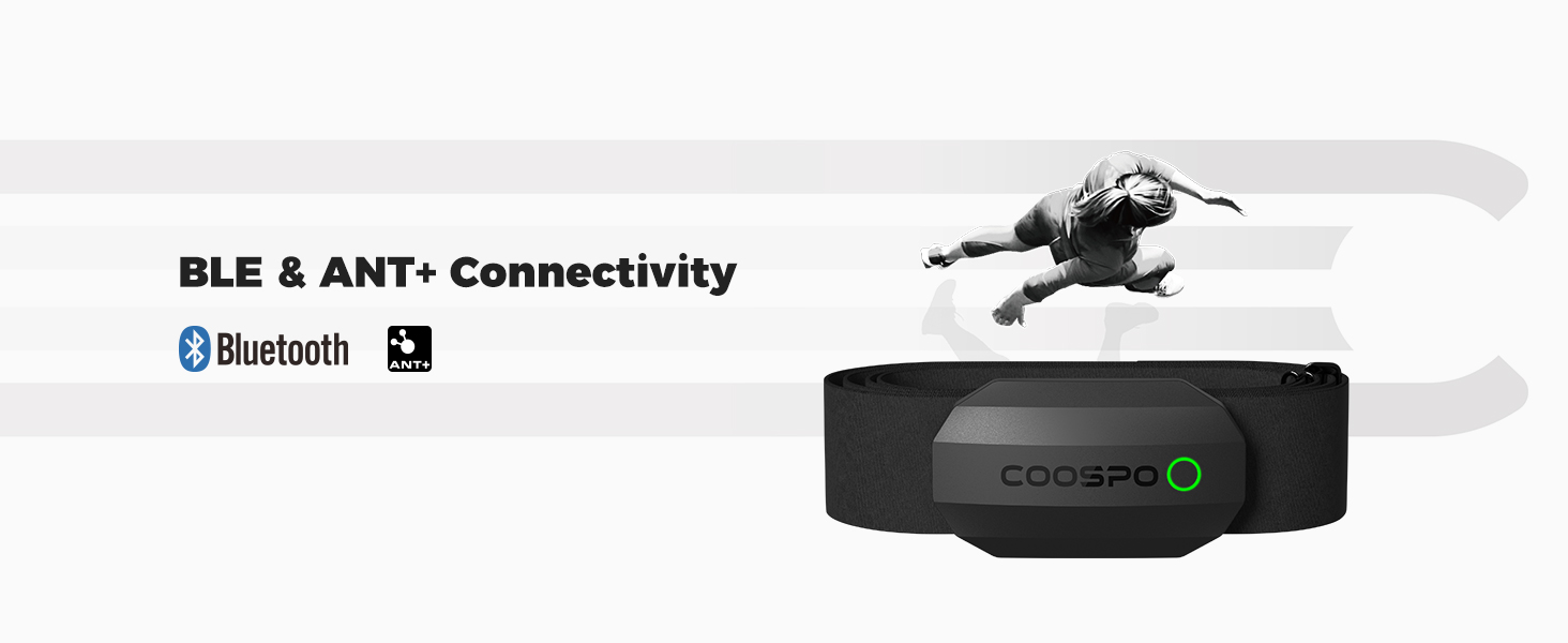 COOSPO Bluetooth Heart Rate Monitor Chest Strap H808S, ANT+ BLE HR Monitor Chest