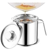 DIY HOME Bacon Grease Container, 1.8L / 61fl oz Cooking Oil Storage Strainer Oil Filter with Fine...