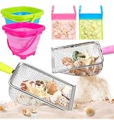 Meaicezli Beach Toys, 2 Packs Sand Toys for Shell Collecting, Collapsible Bucket Shark Tooth Sift...