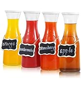 Set of 4 Glass Carafe with Lids, 1 Liter Beverage Pitcher Carafe for Mimosa Bar, Lemonade - 4 Woo...