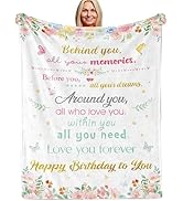 Xinvery Birthday Gifts for Women Girls, Cozy Happy Birthday Pink Floral Throw Blanket Gift for He...