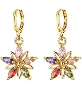 HZMAN 14K Gold Plated Sterling Silver Crystal Flower Earrings for Women Girls Cubic Zirconia Drop...