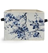Ghoaoivo Chinoiserie Blue Floral Storage Box Bins, Blue and White Oriental Flower Tree Collapsibl...