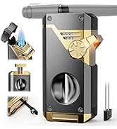 Torch Lighter 4 Jet Flame Lighter with Cutter, Punch, Holder, Draw Enhancer Tool, Multi-Functiona...
