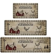 CHICNOOK Farmhouse Kitchen Rugs Anti Fatigue 3 Piece, Washable Non-Skid Kitchen Mat, Farmhouse Ro...