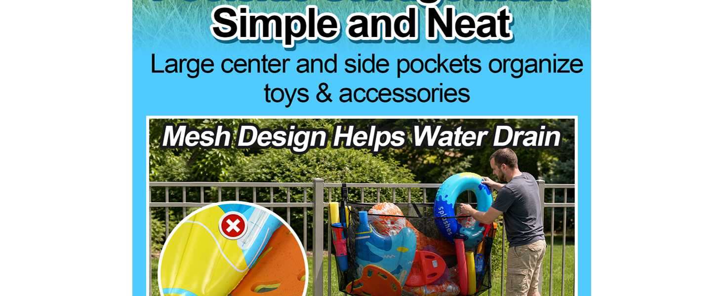 58x31.5x13in Large Hanging Pool Toy Storage Mesh Net