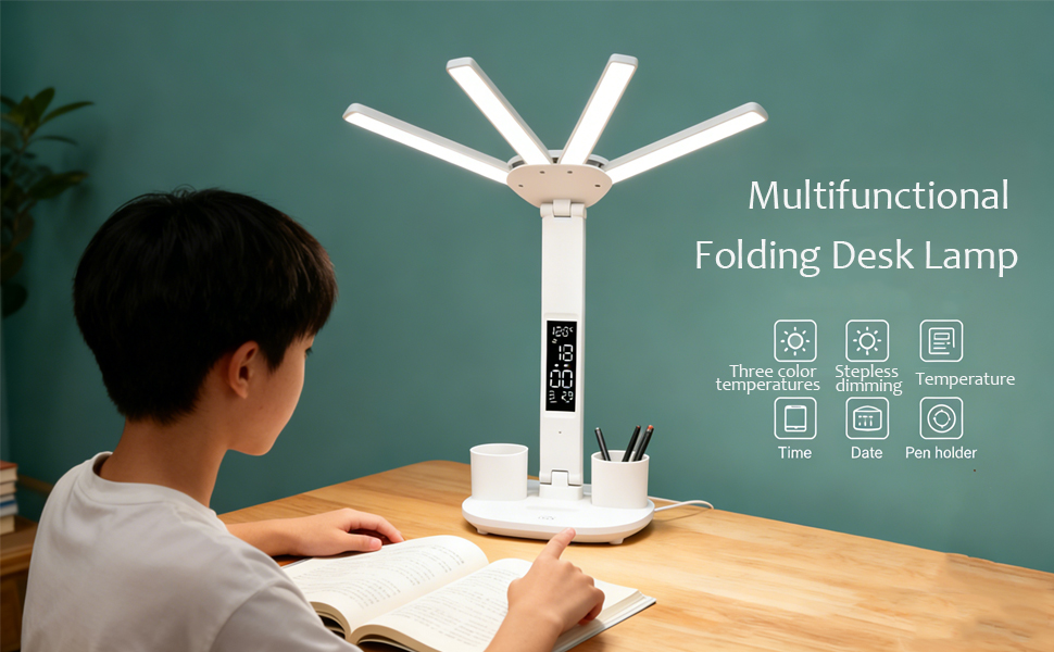 Foldable Led Desk Lamp Clock Light Study