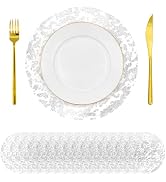 yuuzue 30 Pcs Disposable Silver Placemats 13 Inch Glitter Metallic Mesh Round Placemats Silver Fo...