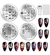 PH PandaHall 4pcs Gothic Nail Stamping Plates, Skull Heart Chain Butterfly Nail Art Templates Nai...