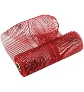 MEEDEE Red Deco Mesh 10 Inch Rolls Red Metallic Ribbon 10 Yards Christmas Pull Up Mesh Roll for C...