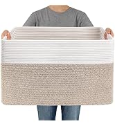 JMvicyroam Woven Blanket Basket,65L Large Storage Bin for Blankets Toys Clothes,Decorative Rope B...